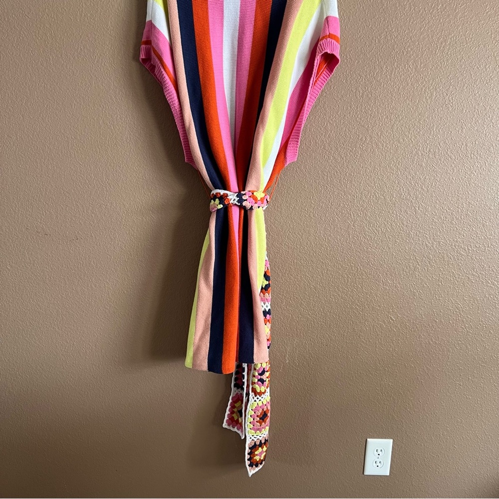 Anthropologie Kimono Colorful Striped Knit Belted Sweater One Size - Picture 7 of 13